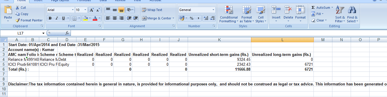 Capital Gains Statement