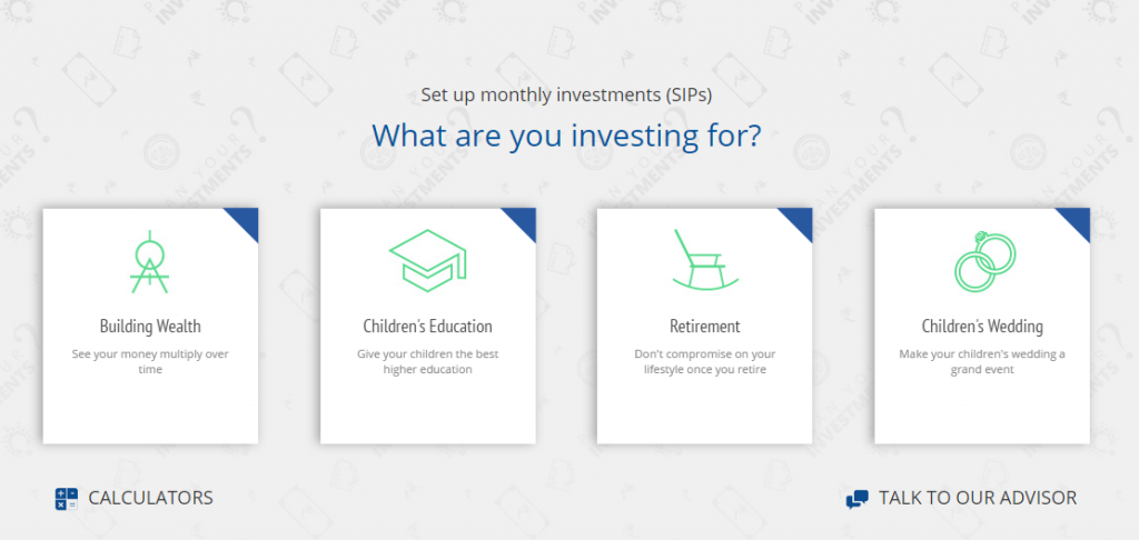 The Systematic Investment Plans (SIP) screen for Money Mitr - FundsIndia's robo-advisory service